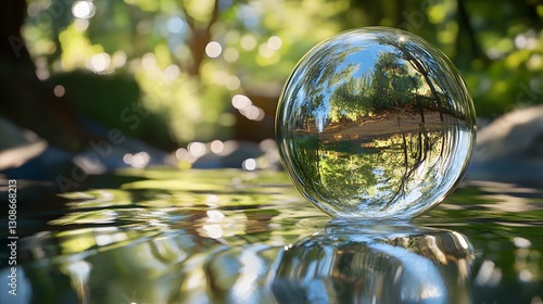 Wallpaper Mural Crystal Ball Reflecting Green Forest Scene on a Calm Stream Torontodigital.ca