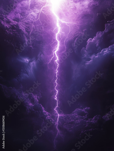 Purple lightning bolt in a dramatic cloudy sky.