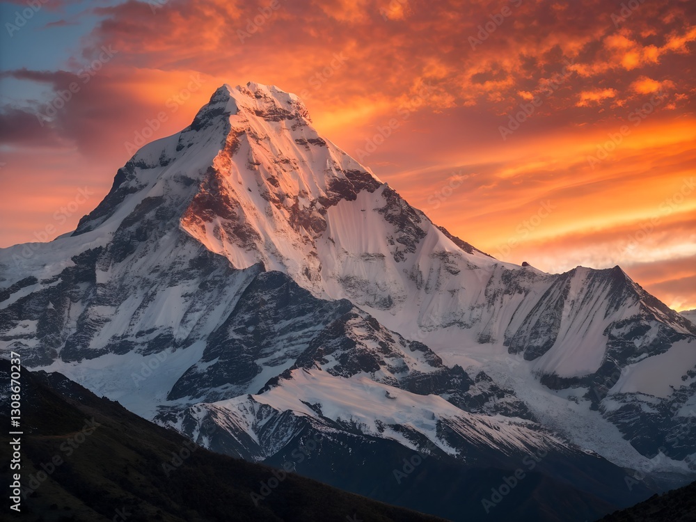 Fototapeta premium Majestic Snow-Capped Mountain at Sunset