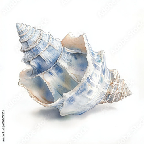Illustration of shell painted in realistic boho style, dreamy