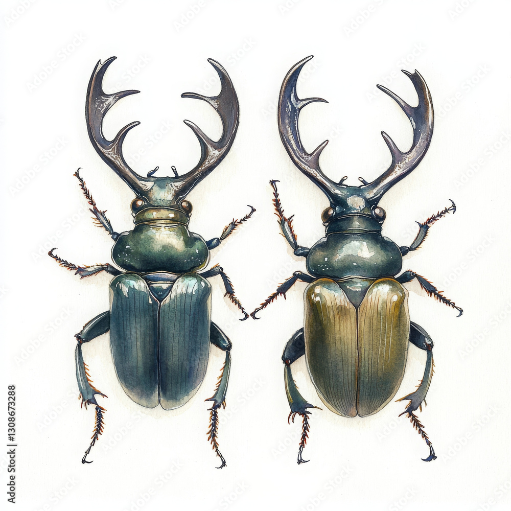 Fototapeta premium Illustration painted in realistic style, these beetles showing nature elegance