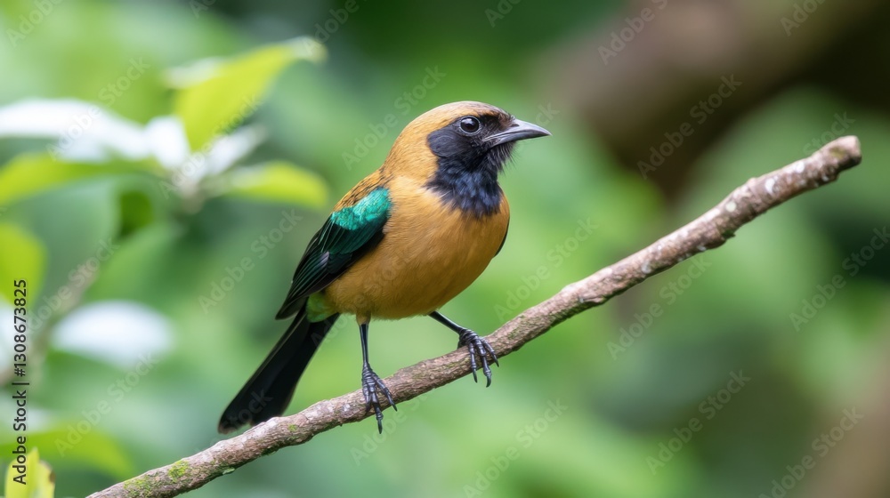 A vibrant yellow and green bird perched on a branch, showcasing its colorful plumage and detail against a blurred green background. A vibrant yellow and green bird perched on a branch, showcasing its colorful plumage and detail against a blurred green background.