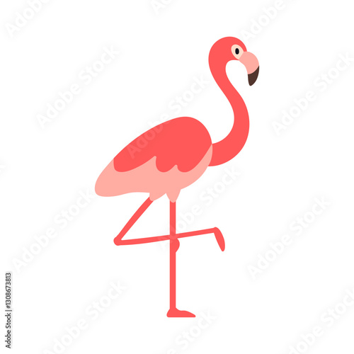Flamingo, exotic pink bird with long neck and beak. Tropical wildlife, feathe...