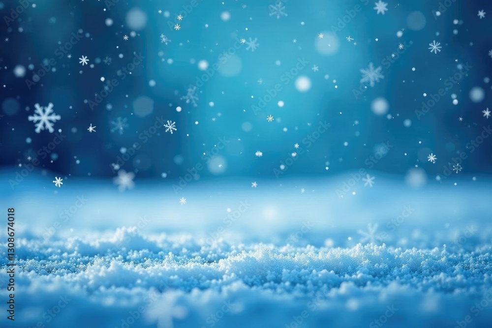 Snowflakes falling on a frozen lake with a blue background, frozen world, icy surface, wintery landscape Snowflakes falling on a frozen lake with a blue background, frozen world, icy surface, wintery landscape