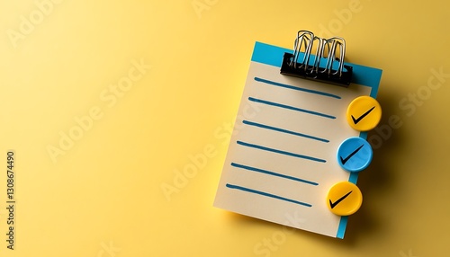 Checklist on Clipboard, Yellow Background