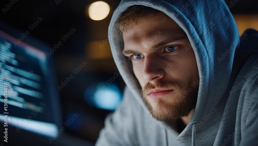 Focused Programmer Coding Late Night Software Development Technology Focused Programmer Coding Late Night Software Development Technology