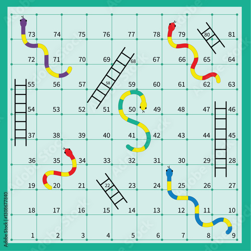 Ladder snakes game,Funny frame for children.Vector illustrations.