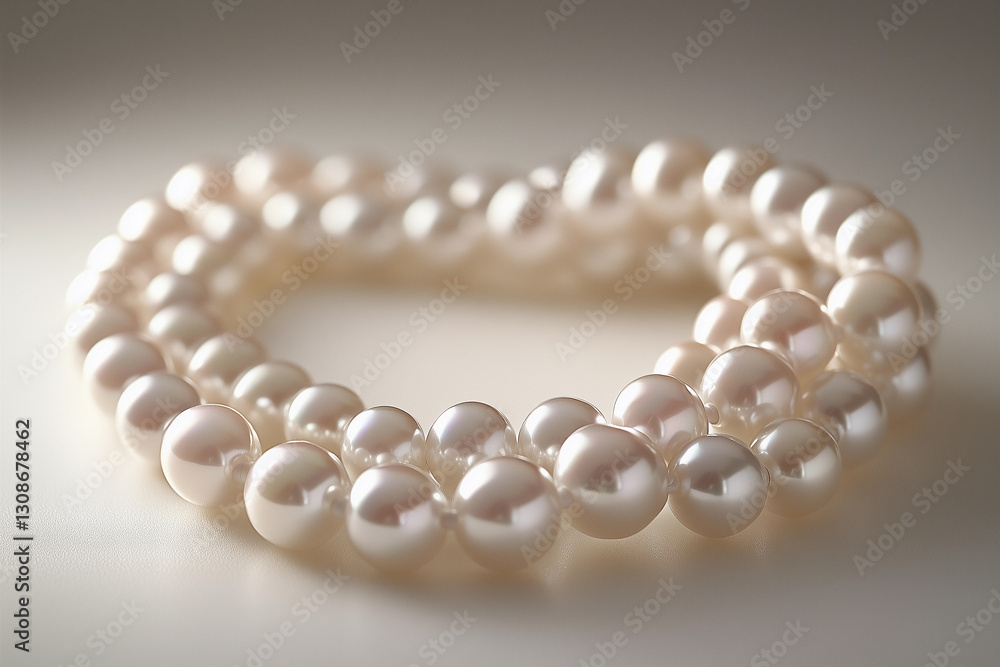 a bracelet with pearls on a white background with reflections on the ground and a reflection of the beads on the table a bracelet with pearls on a white background with reflections on the ground and a reflection of the beads on the table