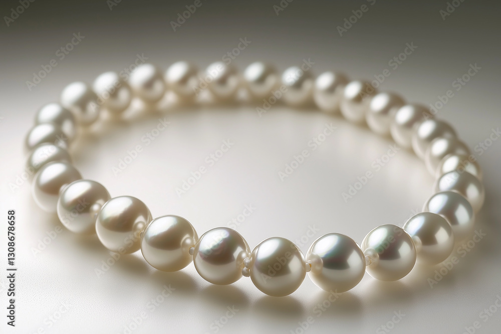 a bracelet with pearls on a white background with reflections on the ground and a reflection of the beads on the table a bracelet with pearls on a white background with reflections on the ground and a reflection of the beads on the table