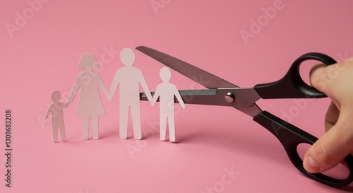 Paper Family Cut Apart Soft Pink Background. AI Generated