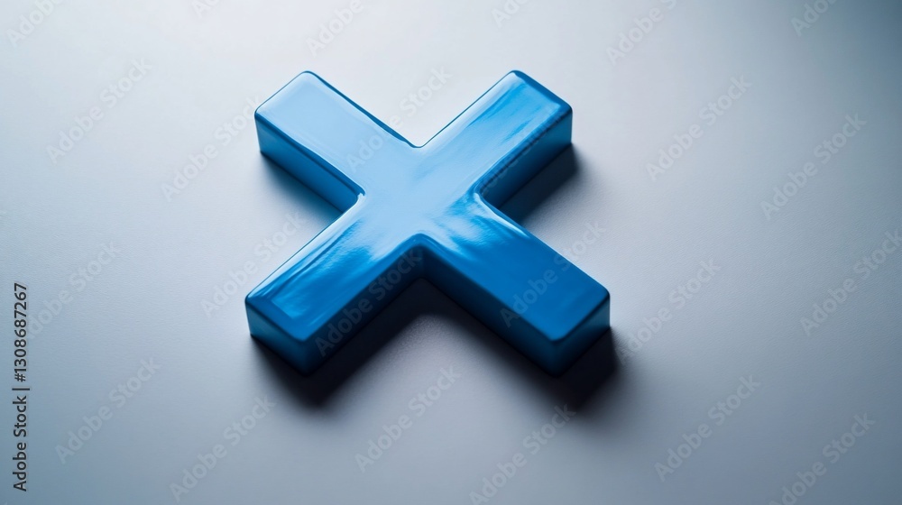 Obraz premium 3D Blue Cross Symbol on Light Grey Background