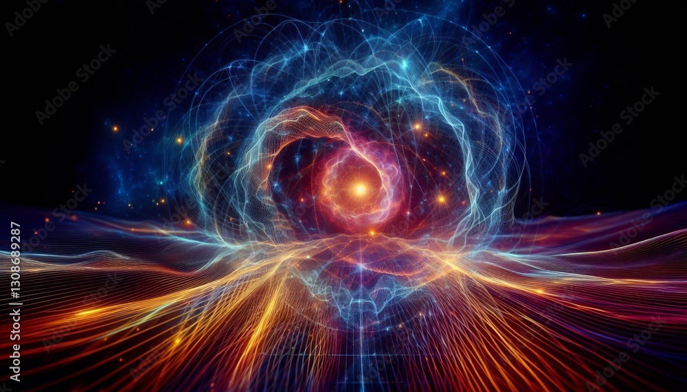 Fototapeta premium Electromagnetic waves depicted as vibrant intersecting lines in