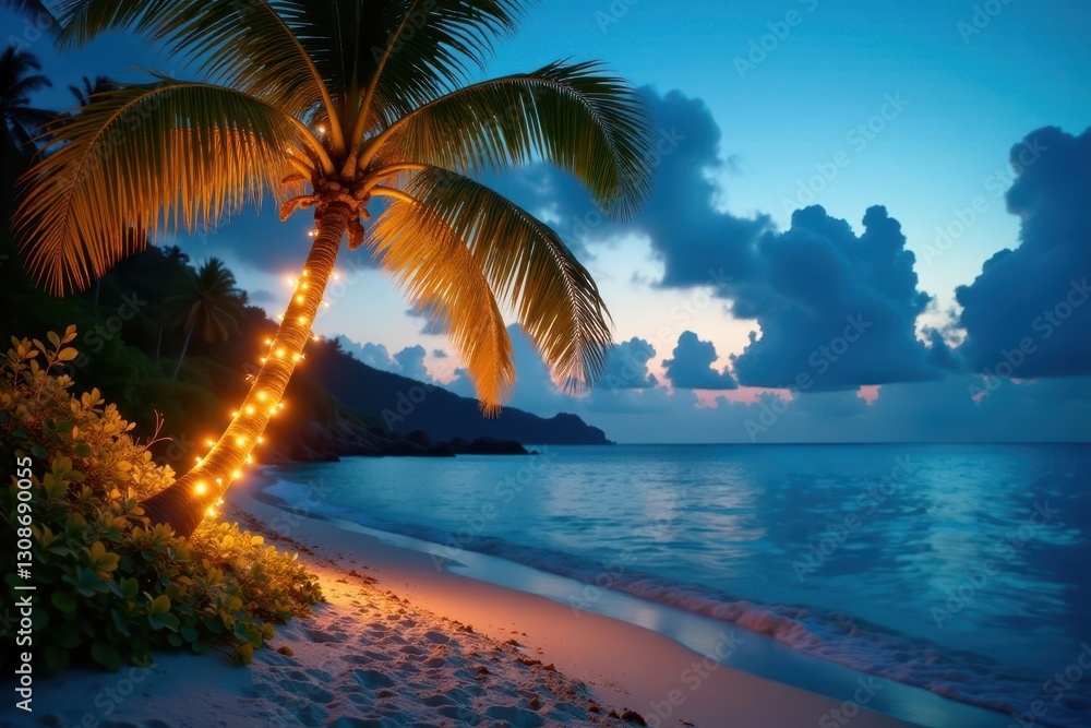 Lighted palm tree, tropical Christmas, Hawaiian beach , glowing, tropical Lighted palm tree, tropical Christmas, Hawaiian beach , glowing, tropical