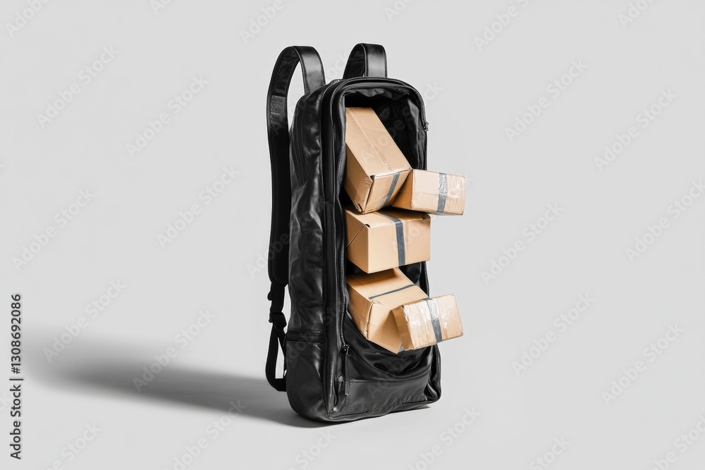 Courier's torn backpack reveals packages during delivery Generative AI Courier's torn backpack reveals packages during delivery Generative AI
