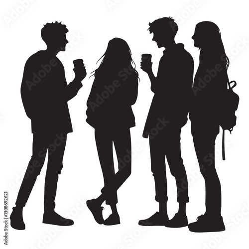 Silhouette of Young People Hanging Out Vector Illustration