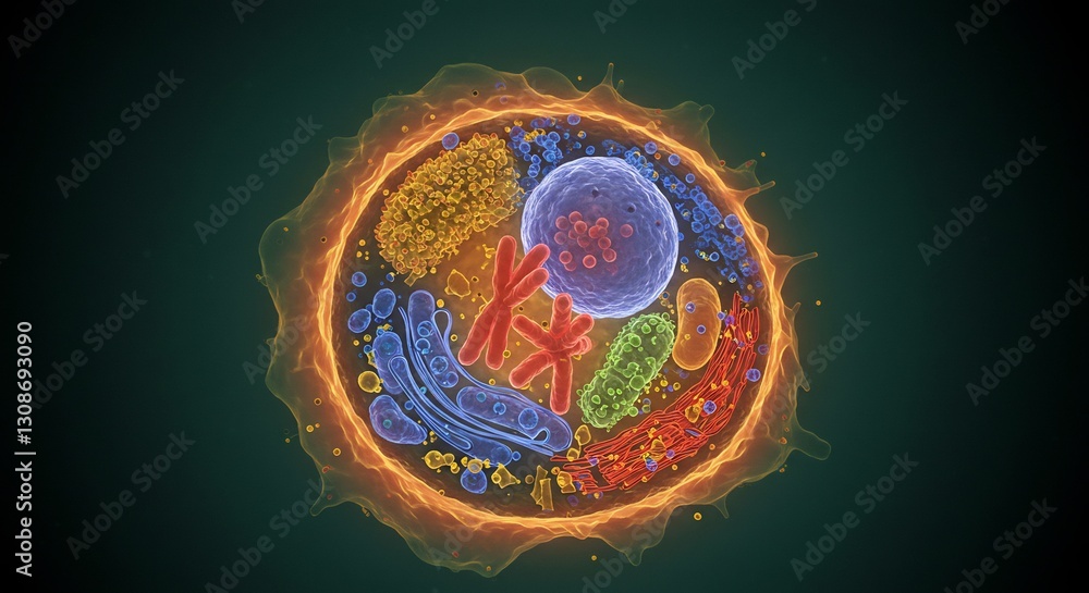 Obraz premium Vibrant Cell Structure Glowing Vividly. AI Generated