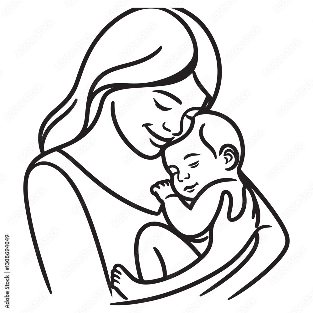 Silhouette of Affectionate Mother Cradling Sleeping Baby Vector Artwork Silhouette of Affectionate Mother Cradling Sleeping Baby Vector Artwork