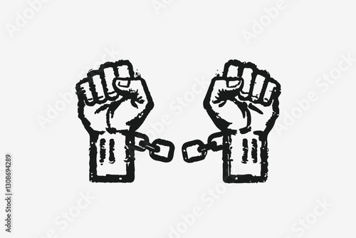 Two hands clenched logo or icon. Human hands and broken chain .Freedom concept.Vector illustration