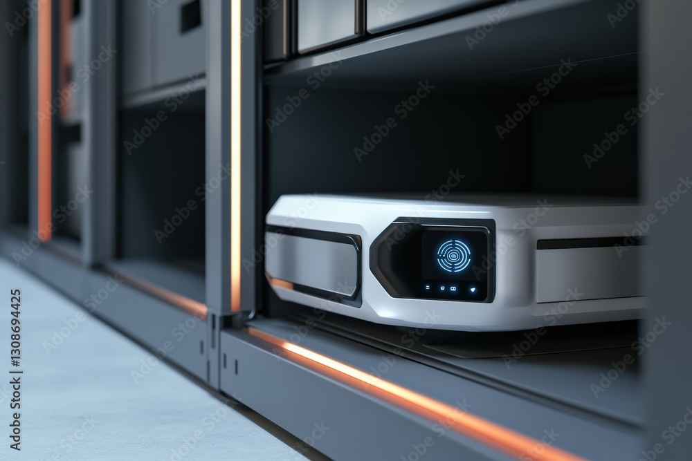 Fototapeta premium Delivery bot unlocks smart storage box for secure package access Generative AI