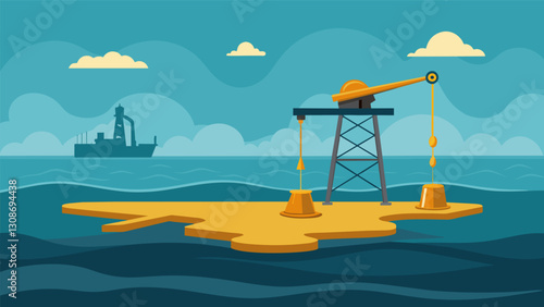 Underneath the vast tranquil expanse of sea lies a powerful and efficient submersible pump tirelessly extracting the valuable liquid gold from the oil. Vector illustration
