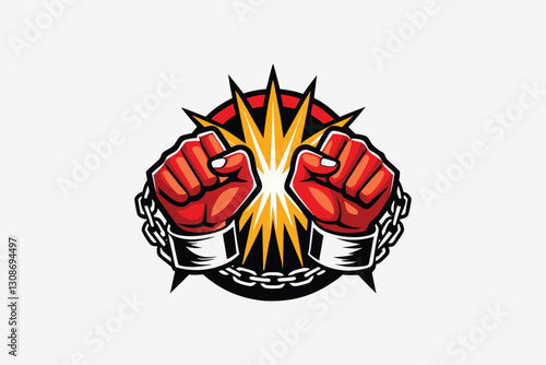 Two hands clenched logo or icon. Human hands and broken chain .Freedom concept.Vector illustration