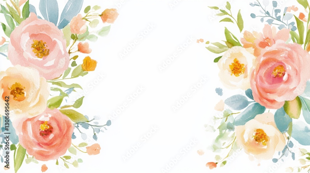 Exquisite Illustration Design of Greeting Card with Soft Pastel Watercolor Flowers Exquisite Illustration Design of Greeting Card with Soft Pastel Watercolor Flowers