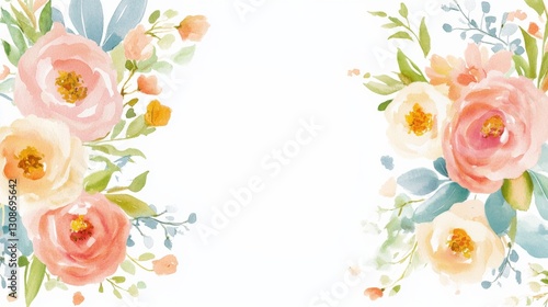 Exquisite Illustration Design of Greeting Card with Soft Pastel Watercolor Flowers