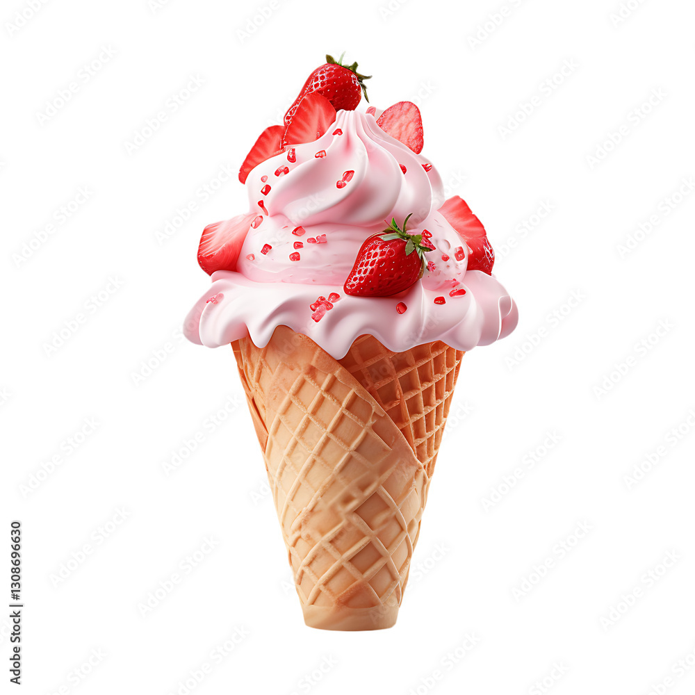 Strawberry Swirl Ice Cream Cone Isolated on transparent background Strawberry Swirl Ice Cream Cone Isolated on transparent background