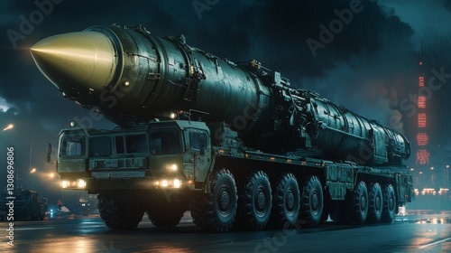 Obraz na płótnie Massive Intercontinental Ballistic Missile System at Night