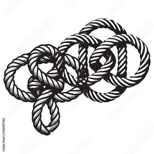 Tangled rope vector illustration nautical knot silhouette art design
