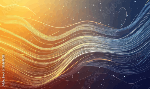 Futuristic Flowing Energy Lines in Sunlit Starry Space - Modern Tech Astronomy Vector