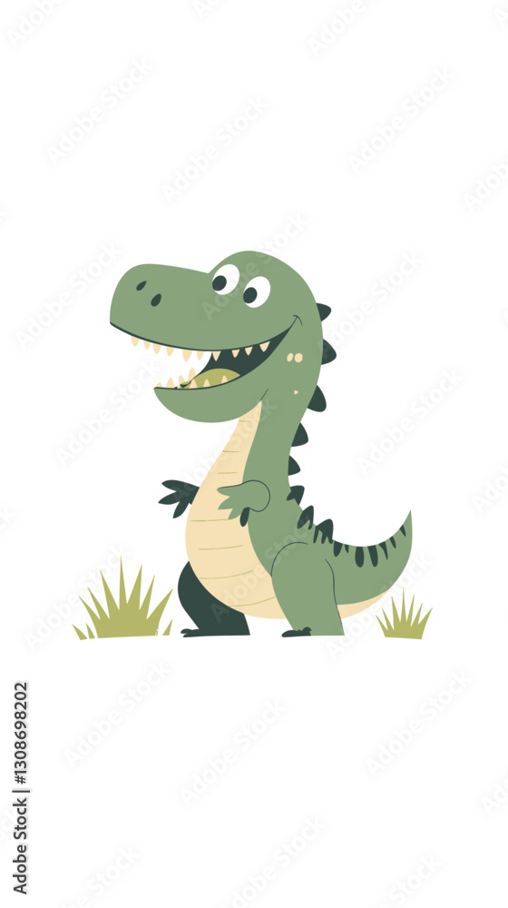 Fototapeta premium Happy Cartoon Dinosaur Minimalist SVG Vector on White Background