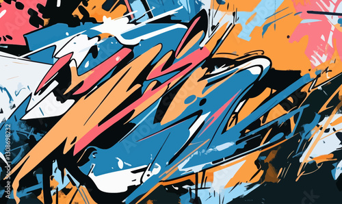 Dynamic Abstract Urban Graffiti Art with Bold Colors and Patterns in Vector Style