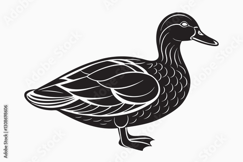 Hand drawn animals Flying duck. Black and white duck illustration design on a white background