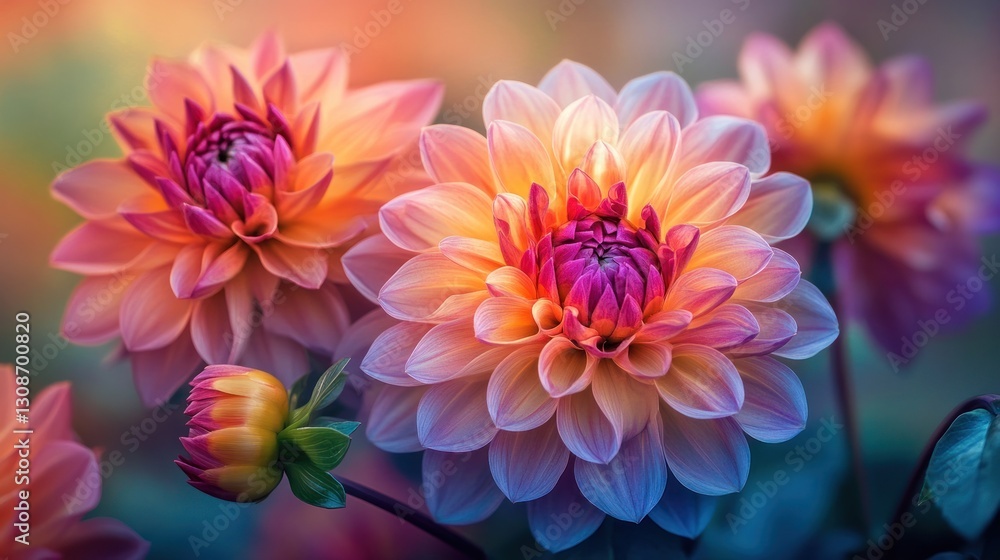 Obraz premium Vibrant Dahlia Blooms in a Garden