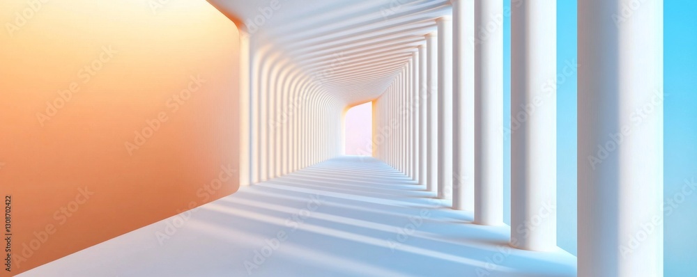 Naklejka premium Serene Corridor with Soft Lighting and Architectural Columns