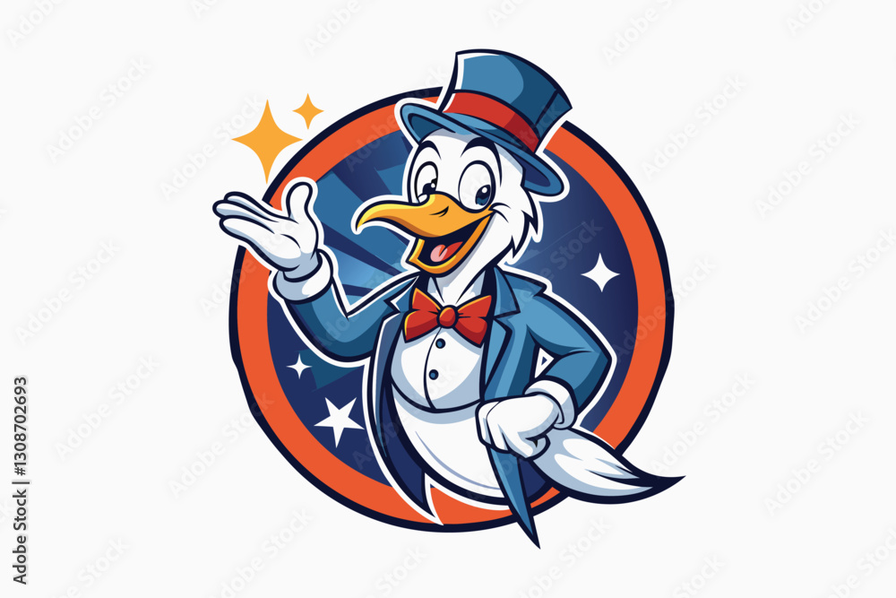 Goose magician cartoon character holding magician stick vector cartoon illustration isolated on white background Goose magician cartoon character holding magician stick vector cartoon illustration isolated on white background