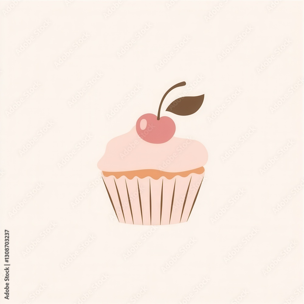 Minimalist cupcake logo featuring elegant cherry on top designed for bakery branding in warm pastel colors Minimalist cupcake logo featuring elegant cherry on top designed for bakery branding in warm pastel colors