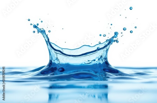 Blue water splash captured in mid-air with droplets