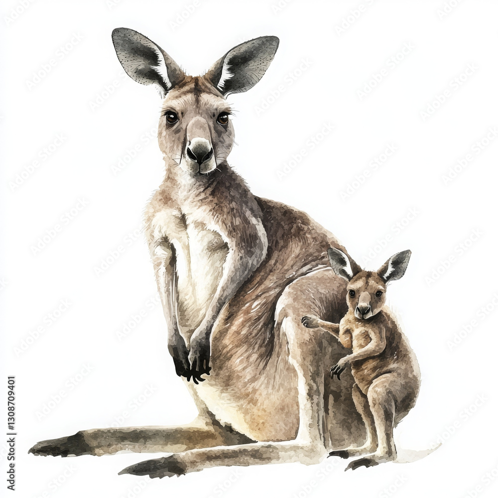 Fototapeta premium Kangaroo and joey show love, tender moment in wild habitat