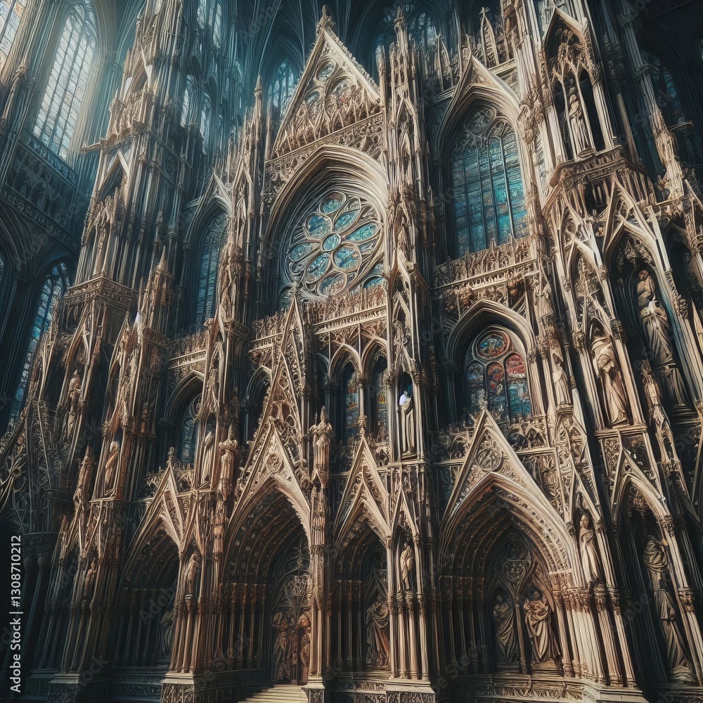 Fototapeta premium Gothic Cathedral A towering Gothic cathedral with intricate ston