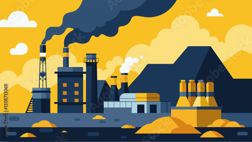 The smell of sulfur lingered in the air near the scrubbers of the coal processing plant where harmful emissions were removed from the coal before it. Vector illustration