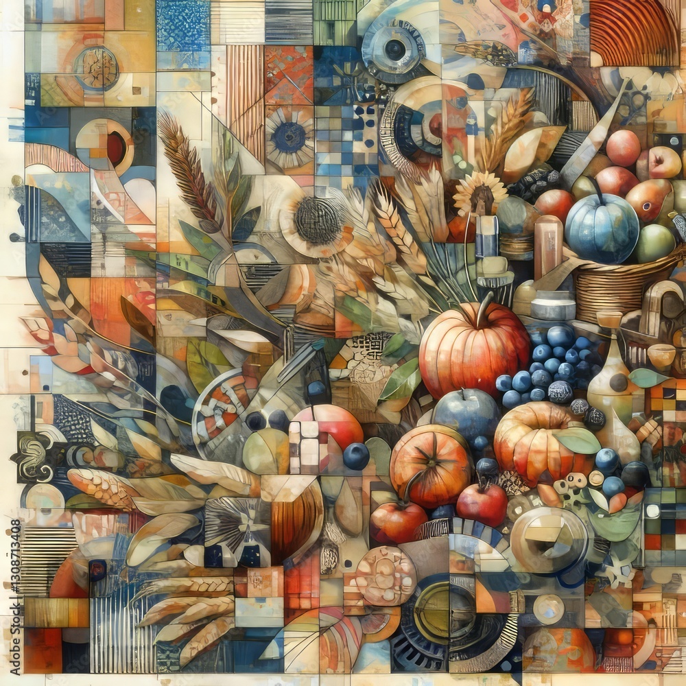 Collage and Paint Harvest Layers Collage incorporating painted e Collage and Paint Harvest Layers Collage incorporating painted e