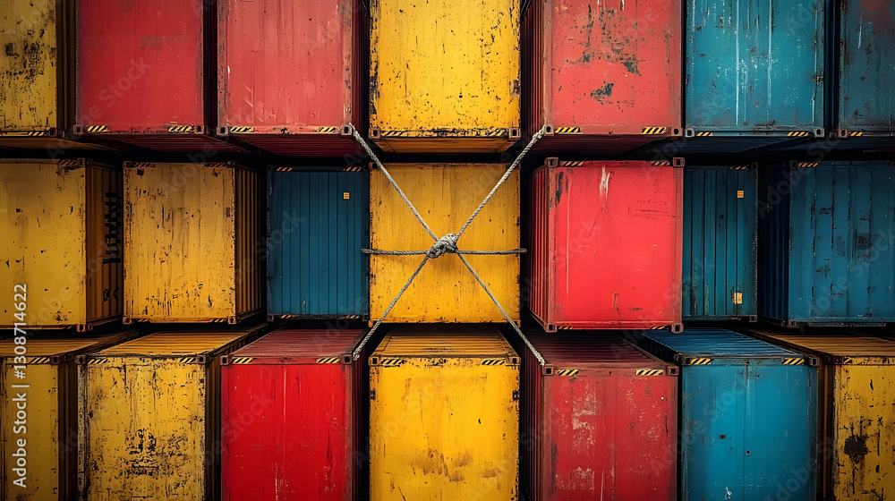 Colorful Container Stack: A vibrant composition of stacked shipping containers, displaying a spectrum of colors and textures, highlighting global trade and logistics.