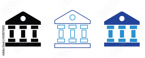 Bank icon vector set, outline style bank silhouette vector  icon set isolated on white background.