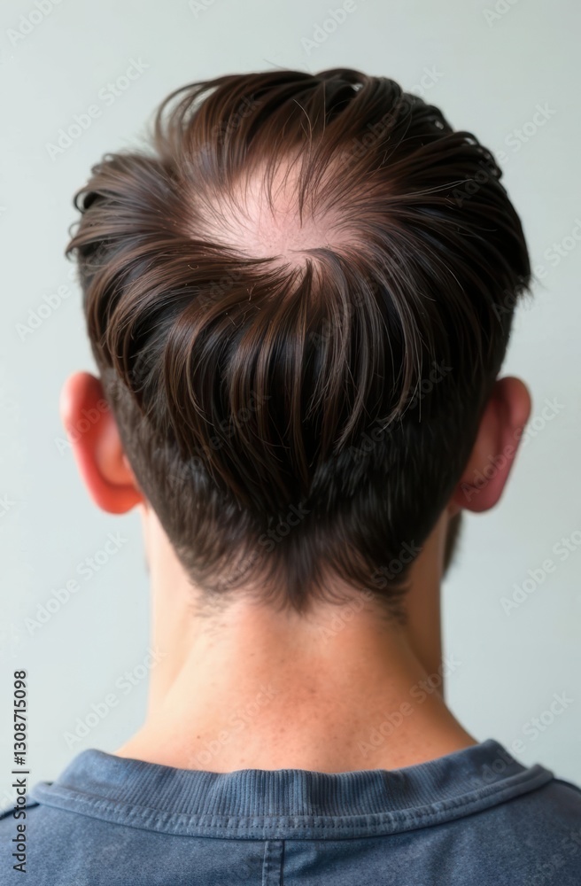Man showing bald spot on head from behind Man showing bald spot on head from behind
