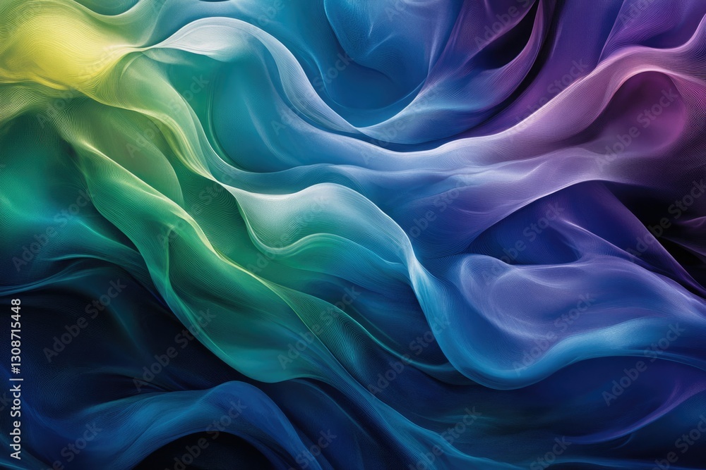 Obraz premium Abstract image of flowing, translucent fabric in shades of teal, green, and purple.