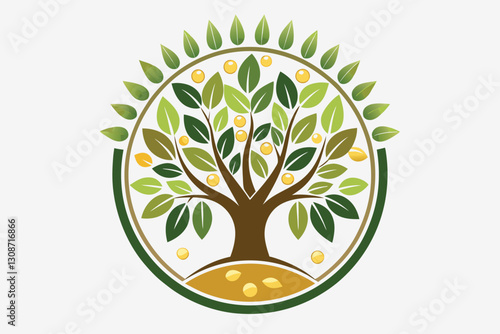 Hand drawn vector illustration of olive tree Isolated on white background Retro style. Muscat logo design