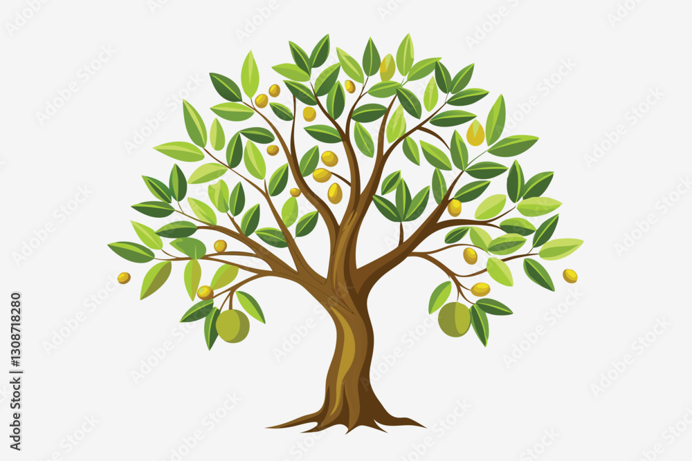 Obraz premium colourful Olive tree on vintage paper. Realistic sketch isolated on white background. Olive tree twig botanical drawings in engraved style. 