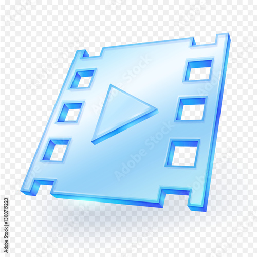 3D Blue Transparent Glass Movie Play Button Icon. Video Play Symbol, Website, Mobile App Isolated On Transparent Background. Vector Illustration.